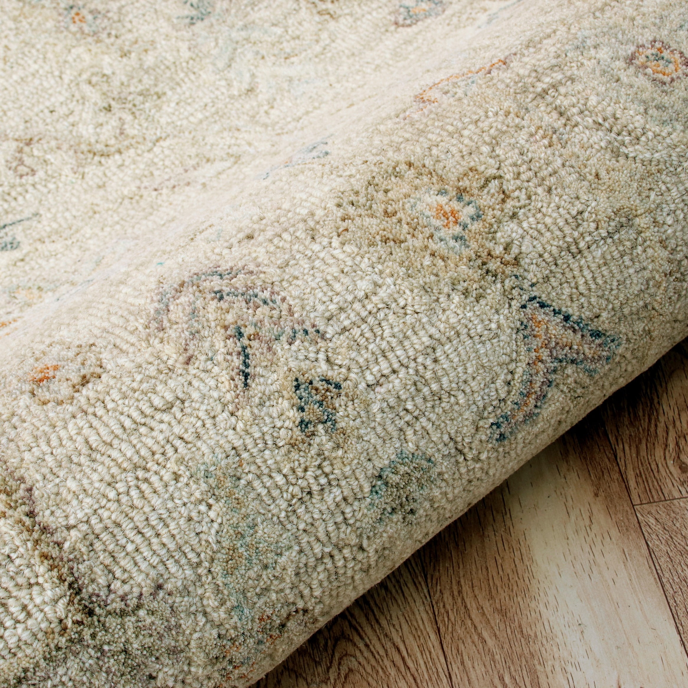 Laddha Home Designs 5' x 7.75' Hand Tufted Abstract Floral Area Throw Rug - Cream and Blue