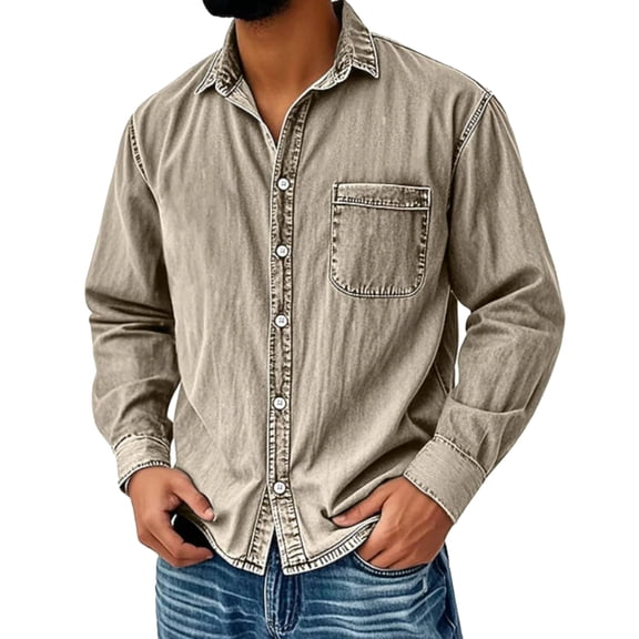 Men's and Big Men's Denim Regular Fit Button Down Shirt, Size M-3XL