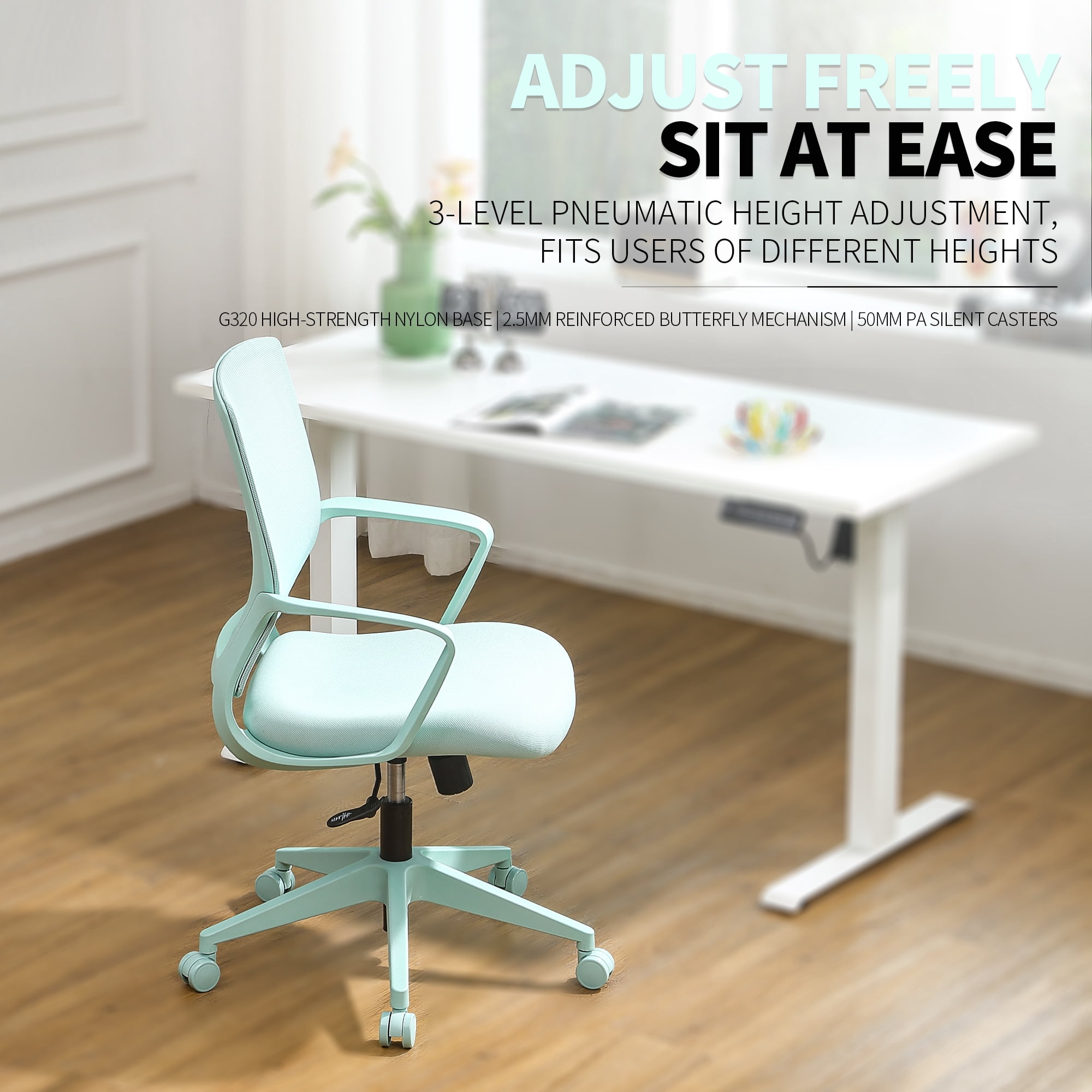 Homy Casa Modern Mesh Task Chair, Adjustable Height Computer Desk Chair with Lumbar Support, 350 lb, Blue
