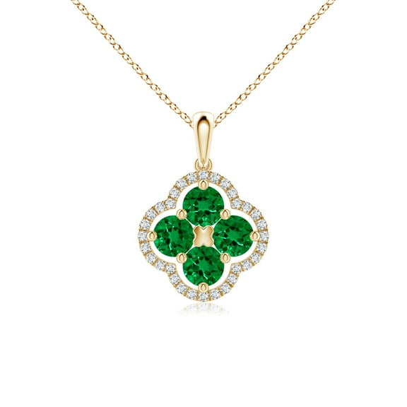 ANGARA Lab Grown Diamond Framed Lab Emerald Clover Pendant for Women in 14K Yellow Gold (Size-4mm) | May Birthstone, Birthday, Anniversary, Jewelry Gift for Women | Lab-Grown Emerald Necklace