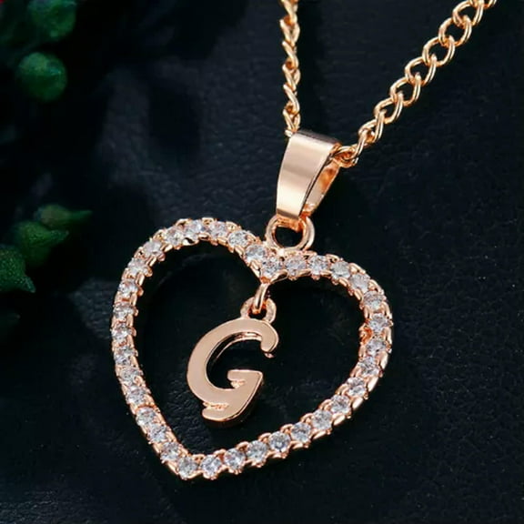 EOEMY A-Z Rose Gold Heart Alphabet Letter Necklace Initial Name Pendant Chain Choker-G