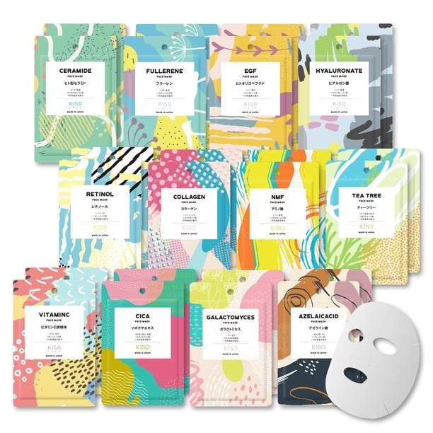 Mascarilla facial KisoCare, paquete combinado de 24, hidratante y calmante
