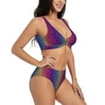 thumbnail image 2 of Kdxio Leopard Neon Rainbow Gradient Print Women's 2 Piece High Waisted Wrap Spaghetti Strap Summer Swimsuit Bikini Set-Medium, 2 of 7