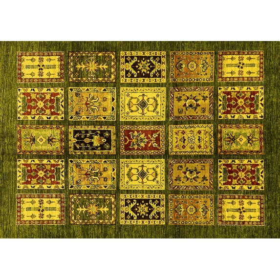 Ahgly Company Machine Washable Indoor Rectangle Abstract Yellow Modern Area Rugs, 7' x 9'
