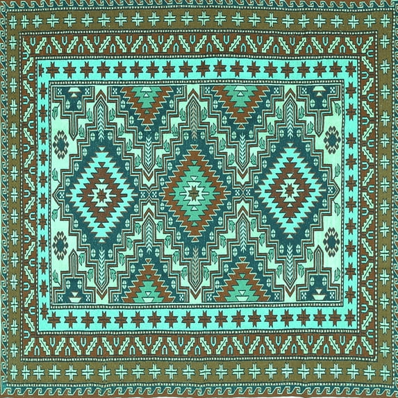 Ahgly Company Indoor Square Persian Turquoise Blue Traditional Area Rugs, 7' Square