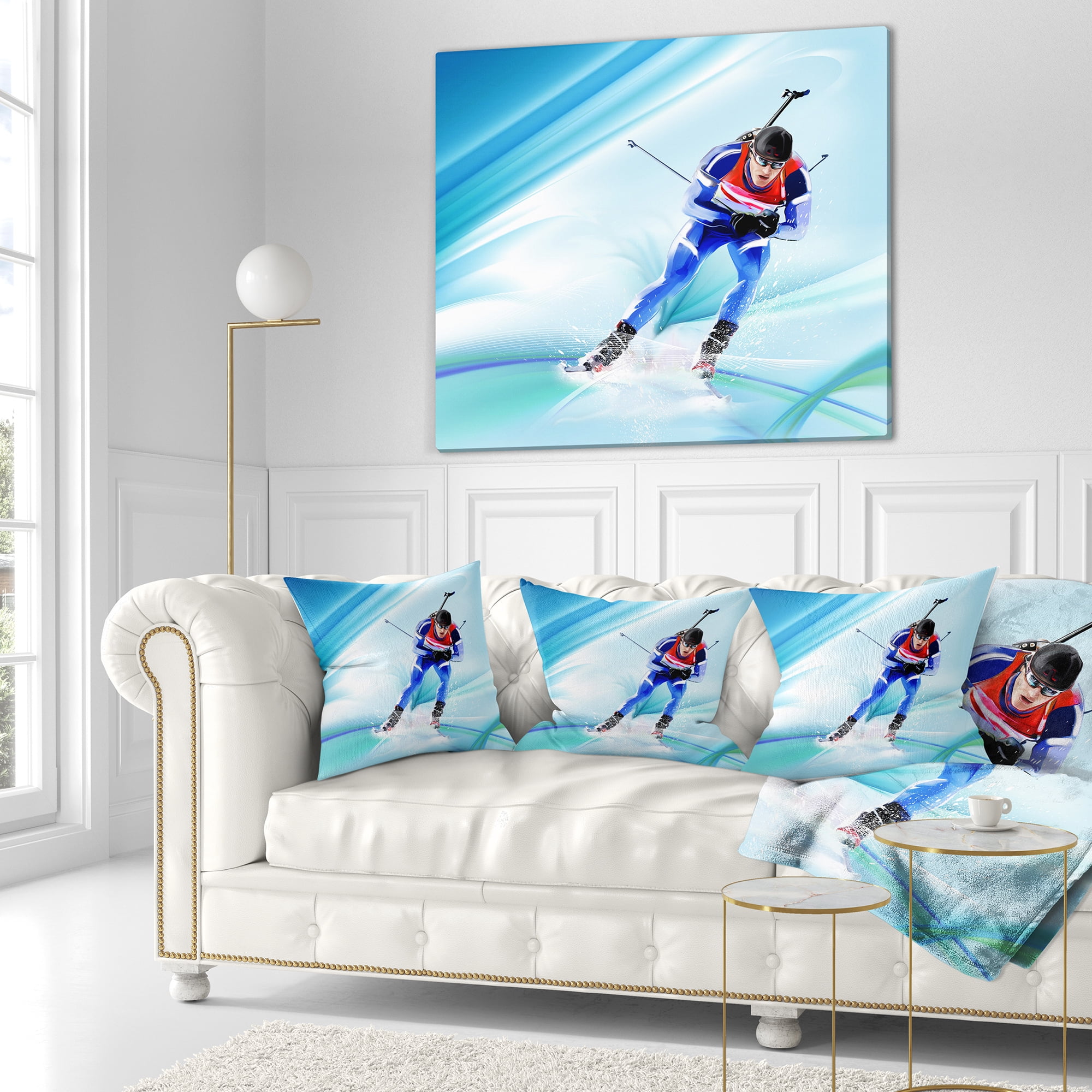 Designart Extreme Male Skier - Portrait Throw Pillow - 18x18