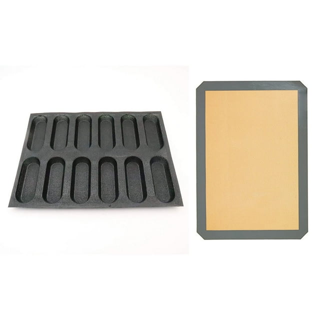 1Pcs Tapis de Cuisson en Silicone Réutilisable Protection Environnementale 30 x 20cm & 1x Moule à Baguette en silicone-Antiadhérent