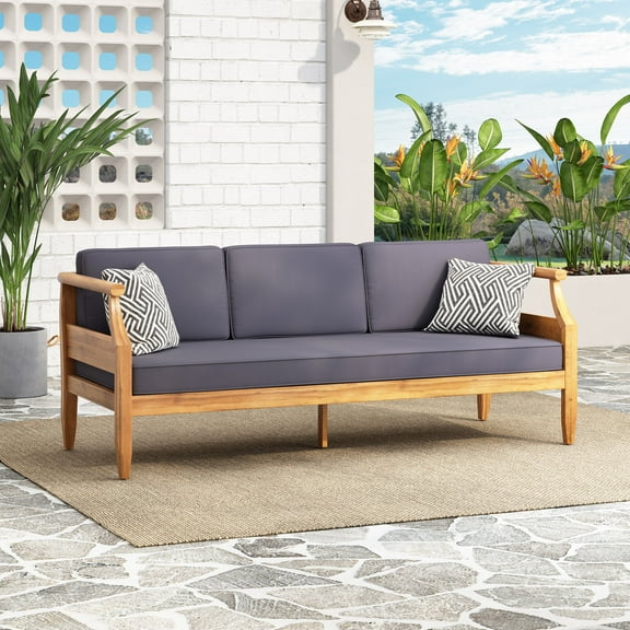 Sloane Acacia Wood Outdoor 3 Seater Sofa, Teak and Dark Gray