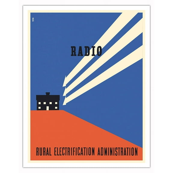 Radio - Rural Electrification Administration - Vintage Advertising Poster by Lester Beall c.1937 - Fine Art Matte Paper Print (Unframed) 11x14in