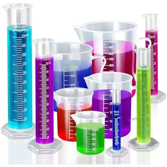 Graduated Cylinder Plastic Beaker, 5pcs Plastic Graduated Cylinder 10ml 25ml 50ml 100ml 250ml and 5pcs Plastic Beakers 50ml 100ml 250ml 500ml1000ml Clear 10pcs$$Other