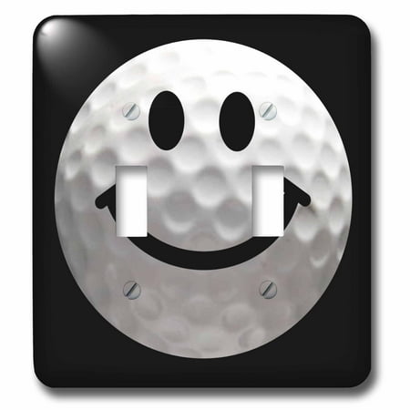 3dRose Smiley face golf ball - Happy white golfball - Golfer gift - Smilie on black background - Double Toggle Switch