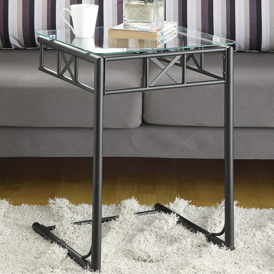Metal Snack Table with Tempered Glass Top, Black