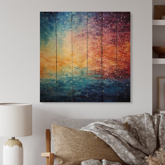 Designart "Colorful Sky Photo delicate Illusion III" Pointillism Print on Natural Pine Wood