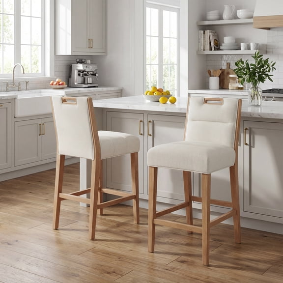 Guyou 26" Modern Bar Stools Set of 2, Chenille Upholstered Counter Height Barstools, Armless Wooden Bar Chairs for Kitchen Island, Home Bar, Beige
