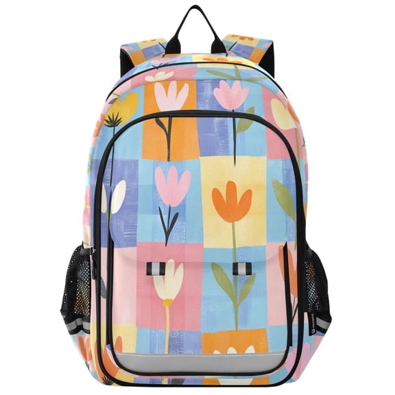 FORMRS Unisex School Backpack 17" Student Travel Bag with Laptop Compartment, Blue Flowers