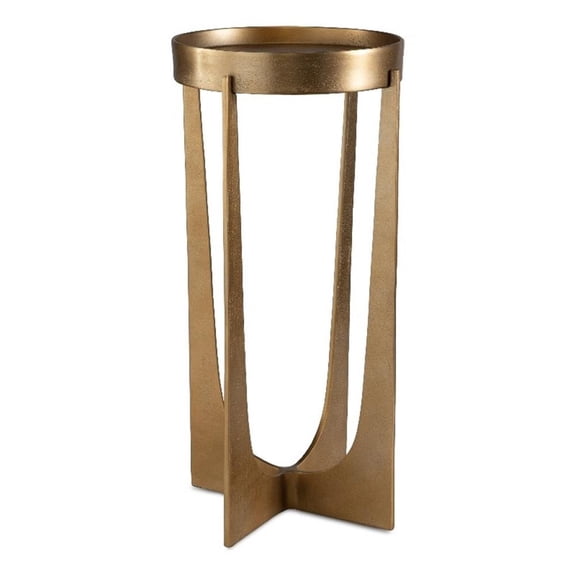 Bowery Hill Aluminum Antique Brass Accent Table Round 24.3"H x 12.2"W x 12.2"D