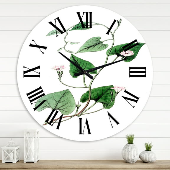 Designart 'Vintage Green Leaves Plants Ix' Traditional Wall Clock