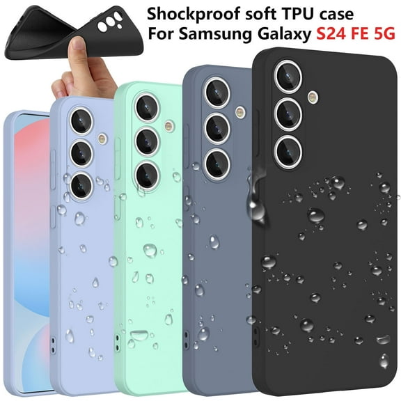 For Samsung Galaxy S24 FE Case Silicone Cover, Tekcoo Shockproof Rugged Soft Gel Rubber Ultra Slim Protective Cover Anti-Scratch Microfiber Lining Cute Phone Case for Galaxy S24 FE - Black
