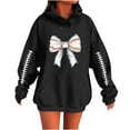 thumbnail image 2 of Tops for Women Rugby Hooded Sweatshirt Long Sleeves Pockets Print Long Top,Womens Sweatshirts Black, 2 of 6