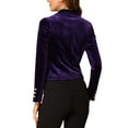 thumbnail image 3 of INSPIRE CHIC Women's Velvet Blazer Lapel Collar Long Sleeve Button Wear-to-Work Suit Jacket M Dark Purple, 3 of 8