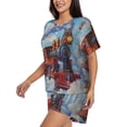 thumbnail image 2 of Fuzoiu Cartoon Train Hot Air Balloon Print Women's Short-Sleeved Pajama Set,Lounge Sleepwear Set,Womens Pajama Sets 2 Piece,Button-Up Top and Shorts with Pockets-X-Large, 2 of 7