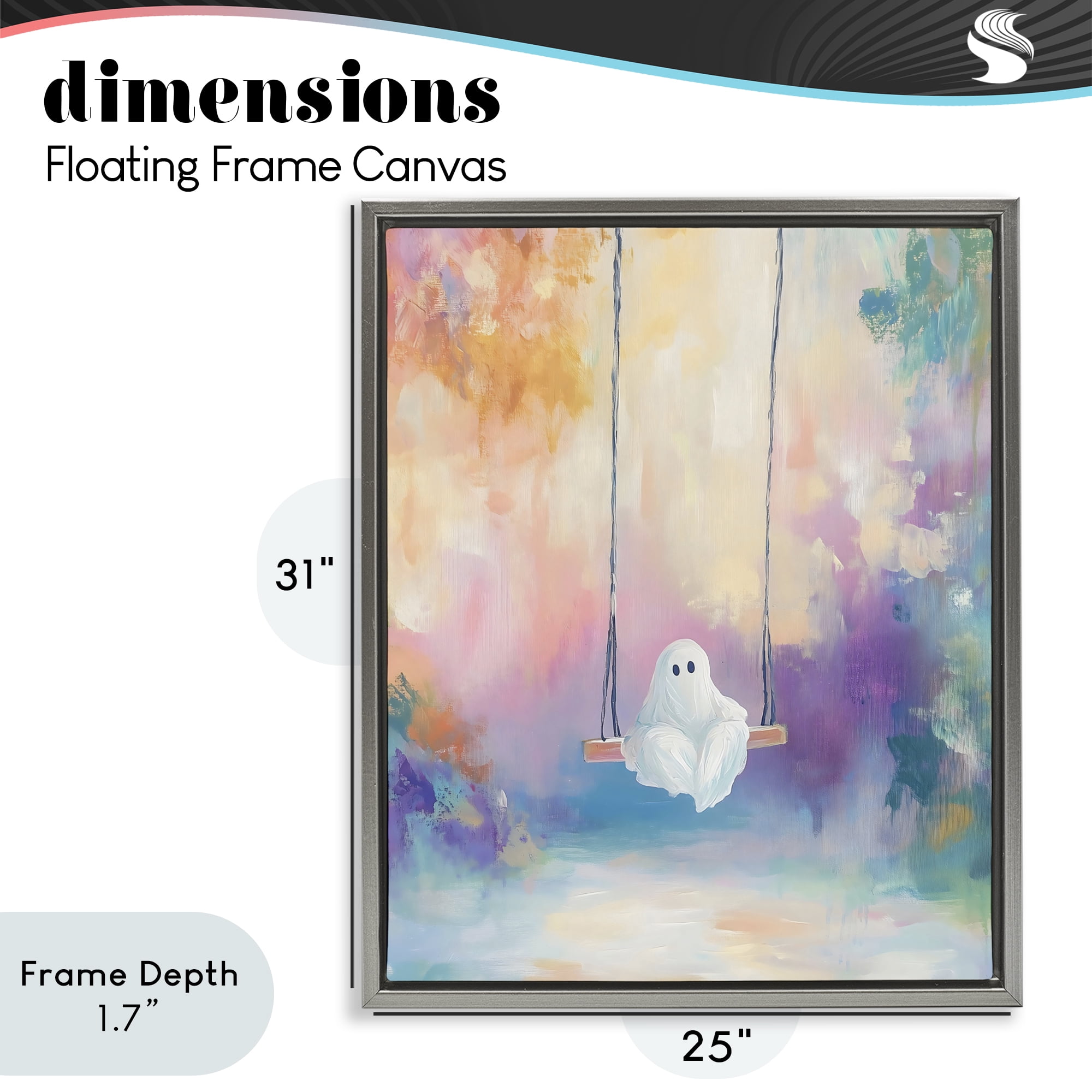 Stupell Industries Watercolor Ghost on Swing Gray Framed Floater Canvas Wall Art, design by The Prints Vibe