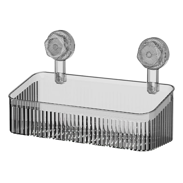 Rotate-Lock Shower Shelf 9.8"×5.1", No-Drill Plastic Basket with Drain Slots, Removable Rack for Dorm & Rv, Smooth-Surface Only, 1 Bathroom Suction Cup Shelf