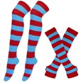 thumbnail image 3 of BRICH Women's Arm Warmers and Leg Warmers Striped Thigh High Socks Fingerless Gloves Stockings Blue One Size, 3 of 3