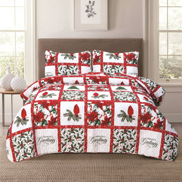 Holiday Twin Patchwork Quilt, Cardinals Bedding Twin