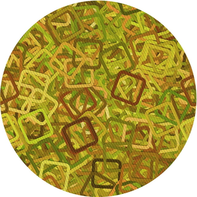 Ahgly Tapis Rond Lavable en Machine Intérieur Transitionnel Brun Doré Jaune, 7 Pieds Rond