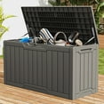 thumbnail image 1 of DEXTRUS 80 Gallon Outdoor Resin Deck Box with Side Handles, Weatherproof & Lockable Patio Furniture Storage, Light Brown, 1 of 10