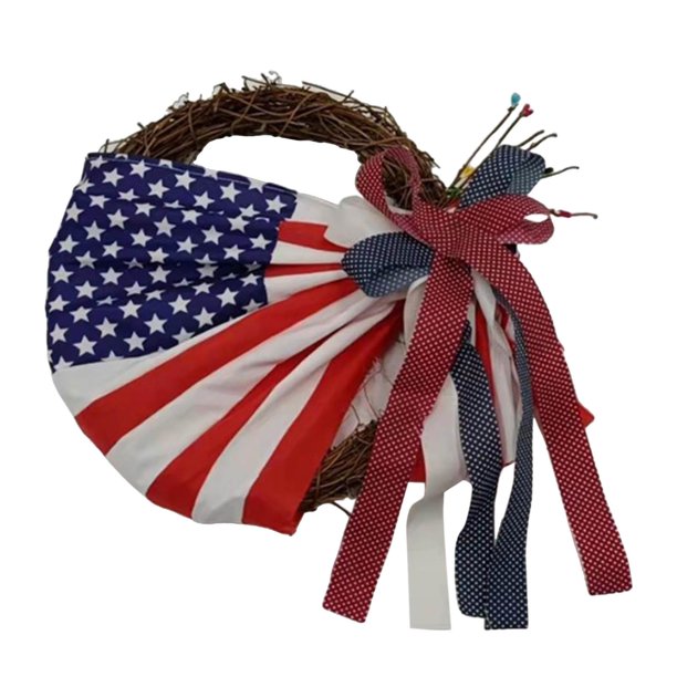 Guirnalda de puerta delantera de 40cm, guirnalda de flores artificiales patriótica de la Independencia, Floral para fiesta de pared, decoració C BLESIY Corona de puerta delantera