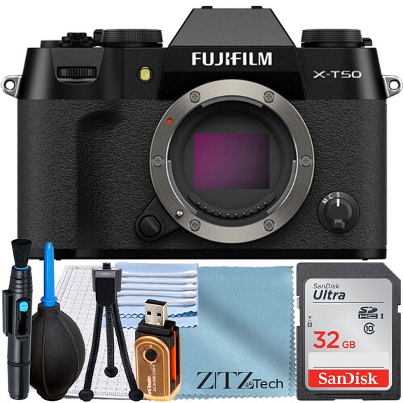 FUJIFILM X-T50 Appareil Photo Sans Miroir-Noir (Boîtier Seulement) avec Carte Mémoire SanDisk 32 Go + Ensemble d'Accessoires ZeeTech