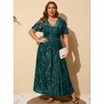 thumbnail image 2 of Vestido Simplee para mujer, cuello en V, talla grande, terciopelo 3XL, verde oscuro, 2 of 6