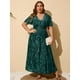 thumbnail image 2 of Vestido Simplee para mujer, cuello en V, talla grande, terciopelo 3XL, verde oscuro, 2 of 6