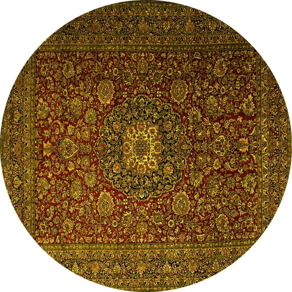 Ahgly Company Machine Washable Indoor Round Persian Yellow Traditional Area Rugs, 8' Round
