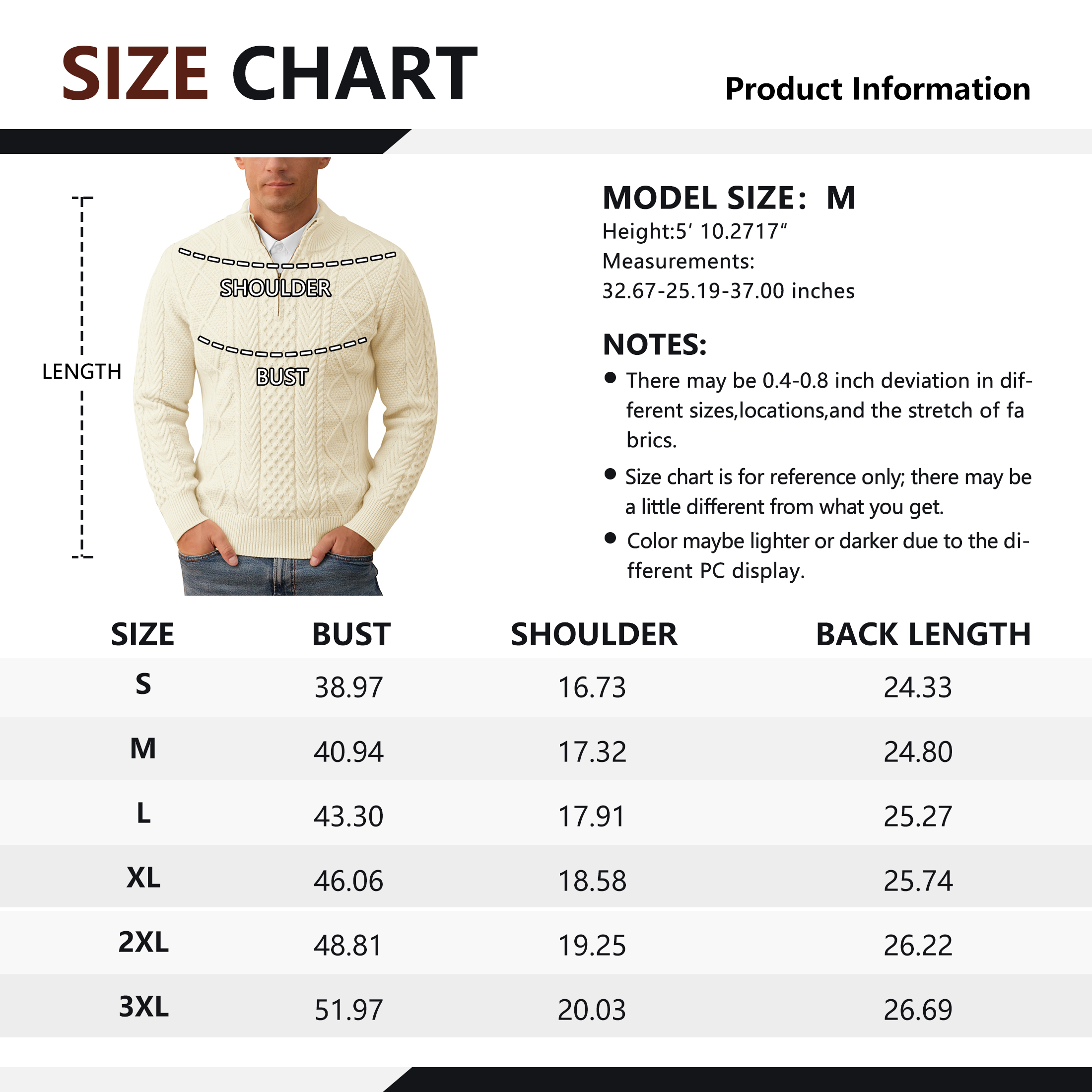 Iceglad Men's Quarter Zip Cable Knit Sweater Stand Collar photo 5