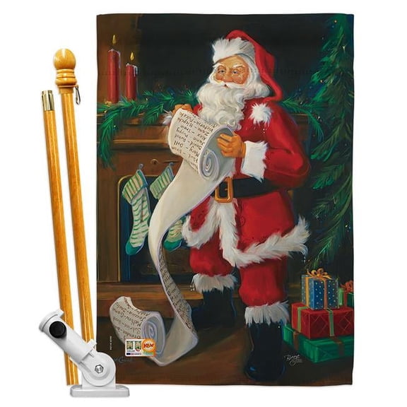 Breeze Decor BD-XM-HS-114088-IP-BO-D-US12-SB 28 x 40 in. Santas List Winter Christmas Impressions Decorative Vertical Double Sided House Flag Set with Pole Bracket & Hardware