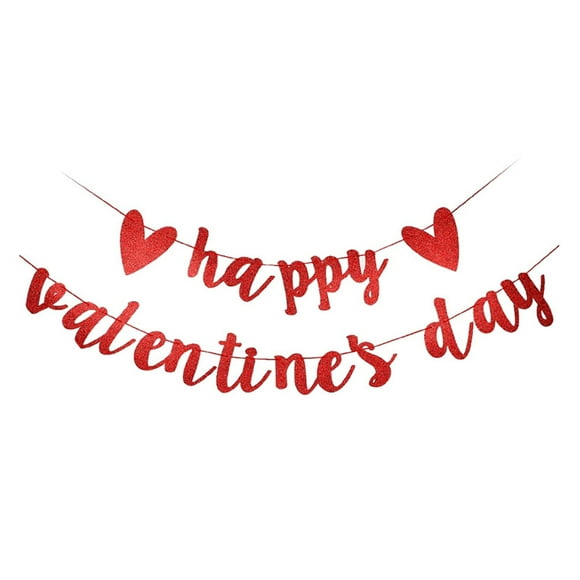 KAKOWELY Happy Valentines Day Banner Glitter Banner Party Hanging Decoration (Red),6.69"X3.15"X0.39"