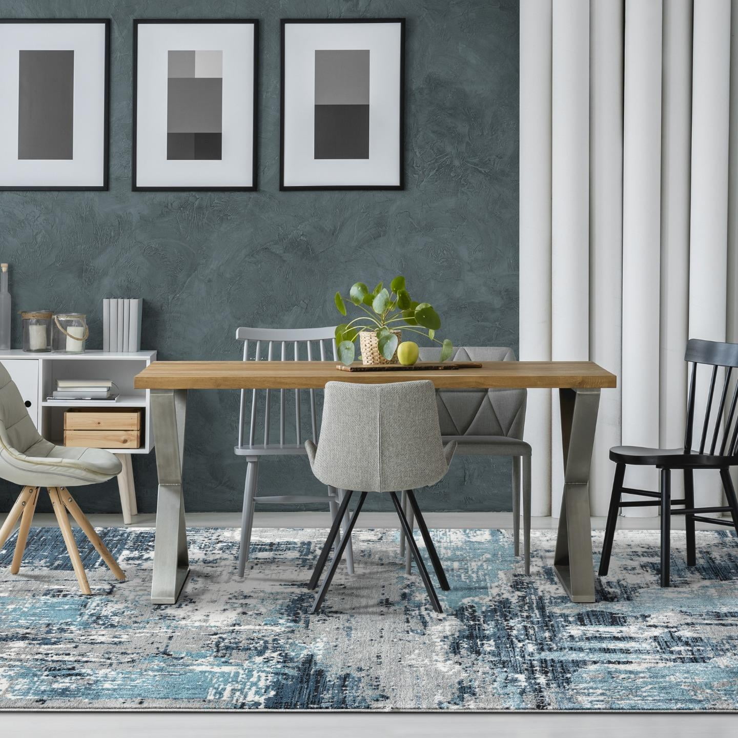 Luxe Weavers Modern Abstract Distressed Blue 6x9 Area Rug for Living Rooms and Bedrooms