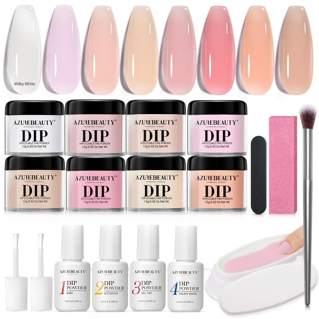 Kit de uñas en polvo para uñas AZUREBEAUTY Starter, 8 colores translúcidos