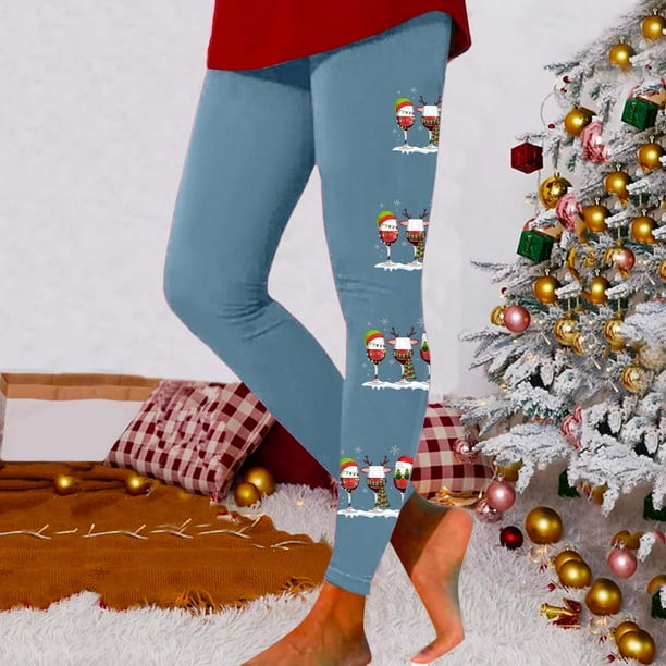 MKLEKYY Leggings deportivos para mujer Pantalones ajustados con estampado navideño de tres tazas rojas para mujer, pantalones de yoga para fitness y levantamiento de pesas