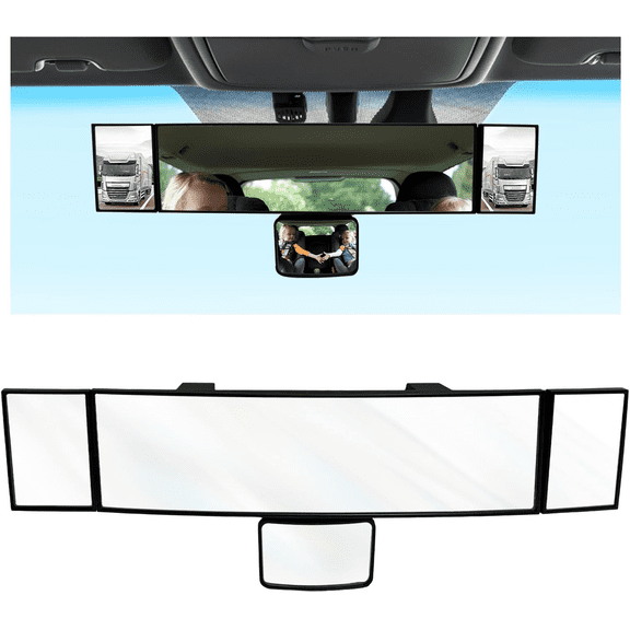 Car Interior Rearview Mirror with Rear Seat Baby Monitor, Wide-Angle Auxiliary View, Rotatable and Adjustable Convex Mirror, Compatible with All Car Models