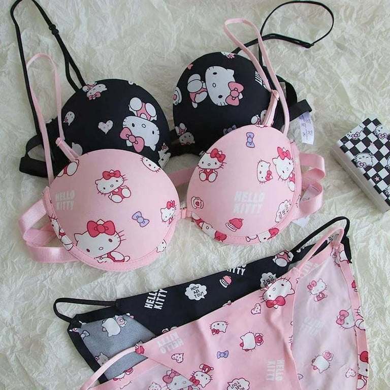Sanrio Bra Set Hello Kitty Kawaii Sweet Underwear Panties and Bra Set  Push-Up Bra Comic Underwear Sexy Pure Desire Bra Girl Gift