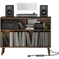 thumbnail image 3 of SAZYY Record Player Stand, Turntables Stand with Charging Station and Vinyl Record Storage Holds up to 350 Albums, Record Stand Table for Living Room, Office, Rustic Brown, 3 of 10