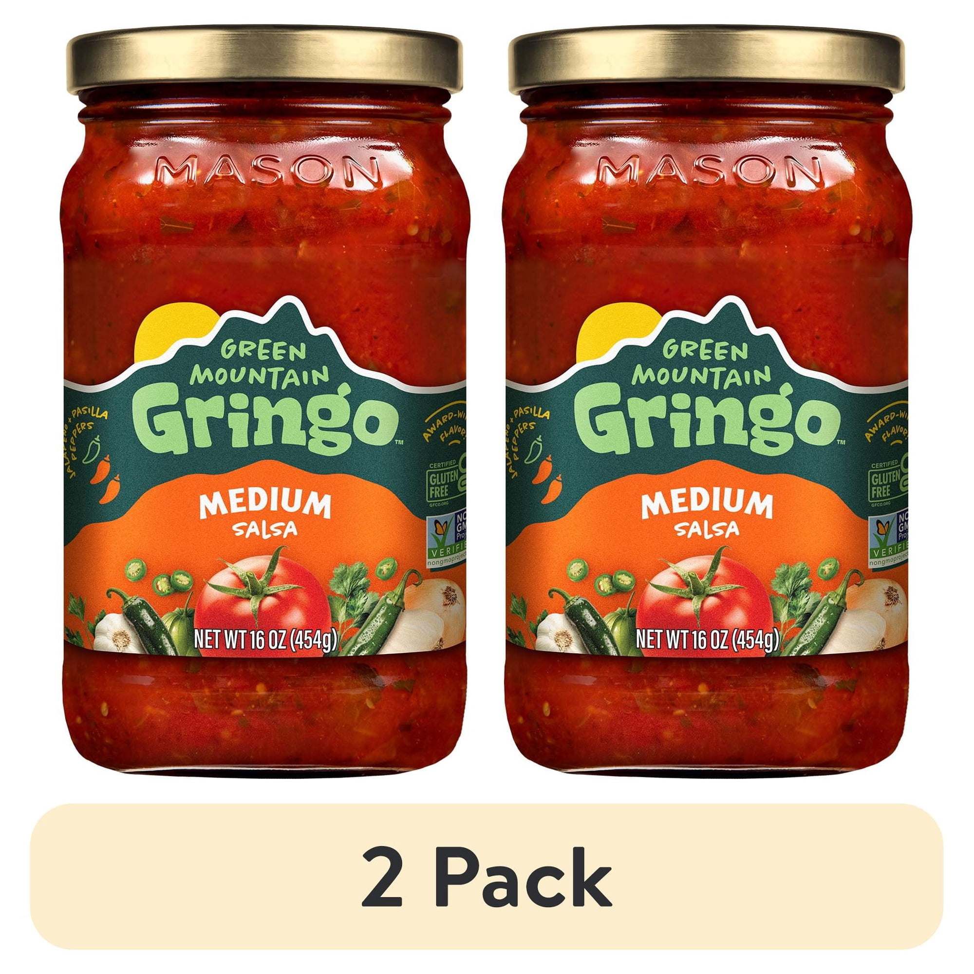 (2 pack) Green Mountain Gringo Medium Salsa 16oz Gluten-Free Certified Non-GMO Project Verified