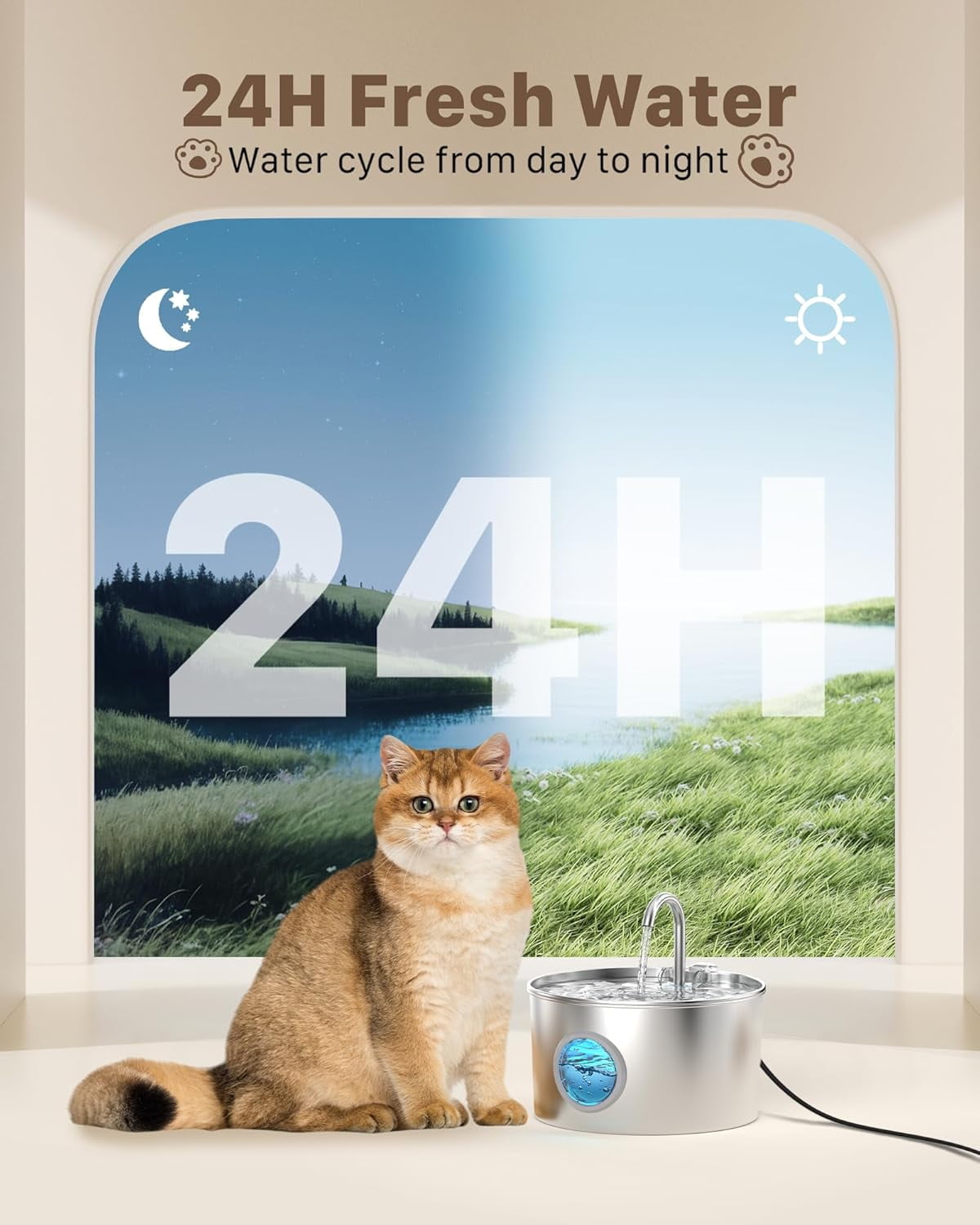 Cat Fountains for Drinking Stainless Steel: 108oz/3.2L Cat Water Fountain Led Light - Running Pet Water Fountain Filtered - Faucet Like Pet Water Fountains for Cats Indoor with 9 Filters