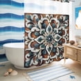 thumbnail image 5 of No Hook Shower Curtain, Brown Teal Boho Shower Curtains for Bathroom with See Through Top Window, Ethnic Rustic Abstract Flowers Waterproof & Washable Bath Curtain Extra Long 72"x96", 5 of 9