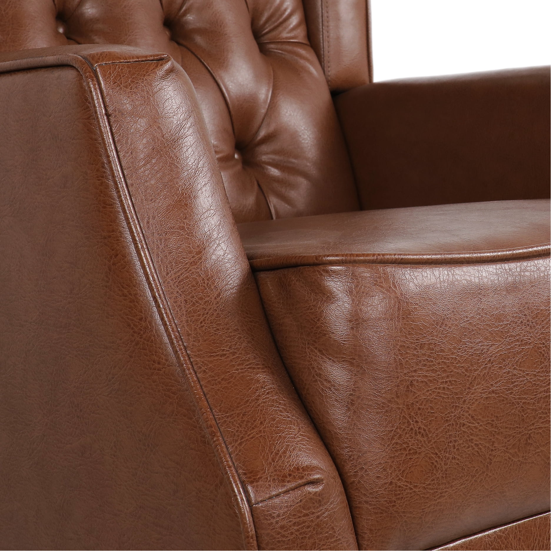 Elegant Rocking Chair In Brown With Button Stitch And Comfortable Wingback, 36.53" W X 37.28" H 25.81" D Fashionable Wingback Umbrella Holder, Pu Upholstery, 25.81"w 36.53"d 37.28"h