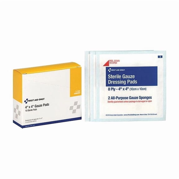 First Aid Only Gauze Pad, Sterile, White, No, Gauze, PK10 3-300